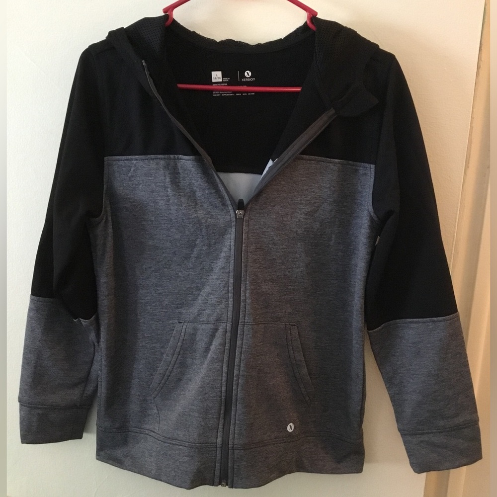 Xersion Two-Tone Zip Hoodie in Gray and Black